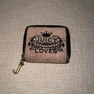 Vintage Juicy Couture Pink Terry Cloth Key & Card Holder with Gold Accent